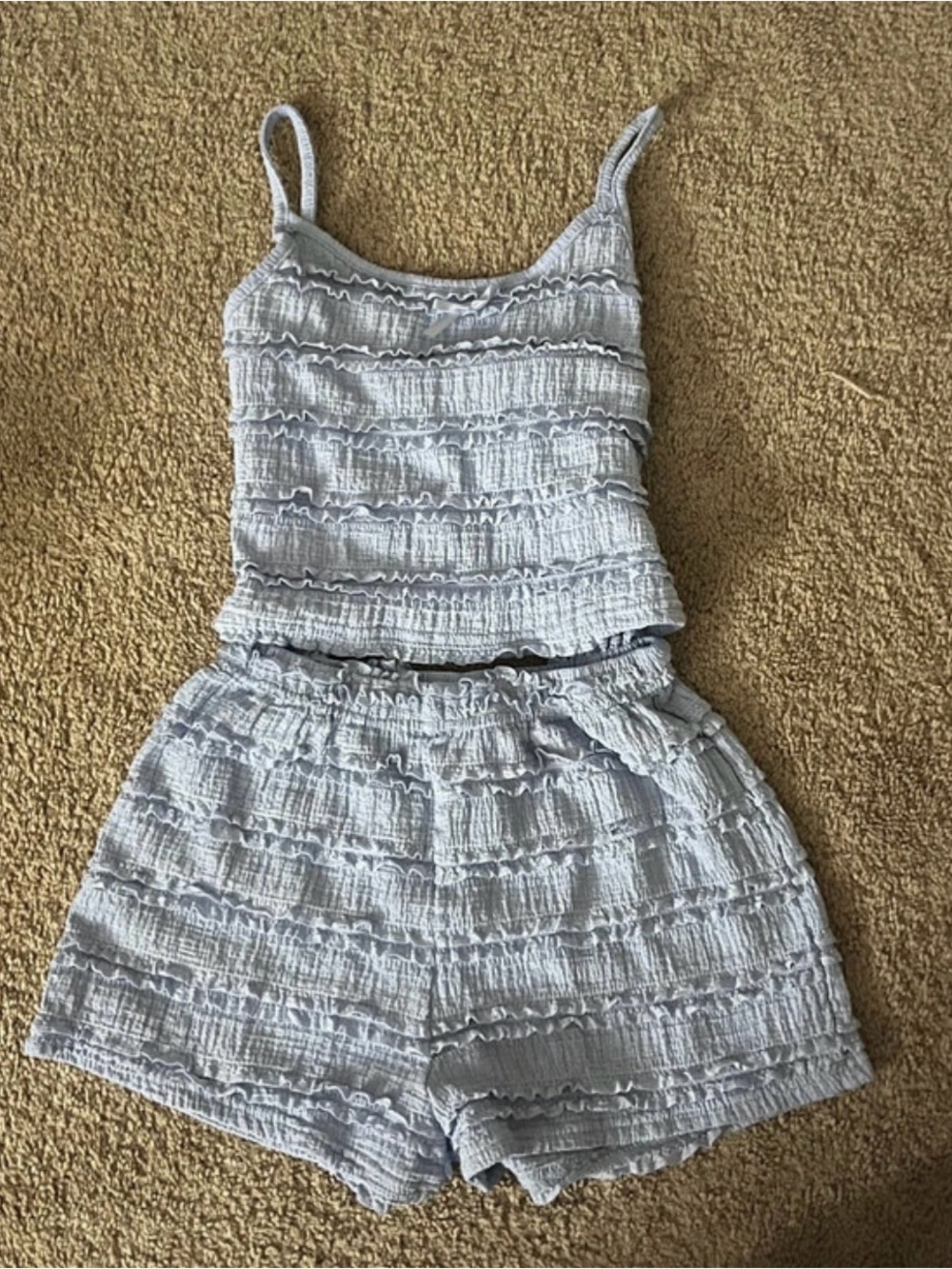 SHEIN Light Blue Ruffled Tank & Short Pajama Set